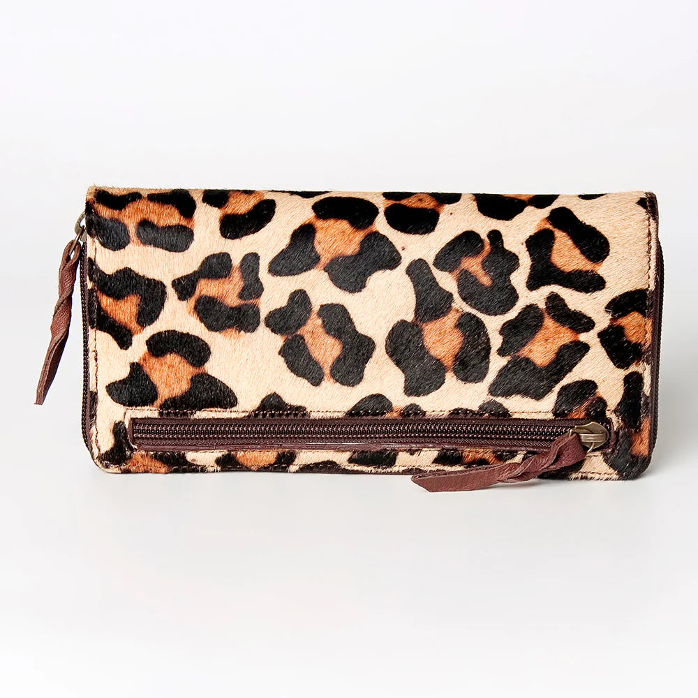 American Darling Hair-On Cowhide Leopard Print Zip Wallet - Western Exotic Hide Clutch