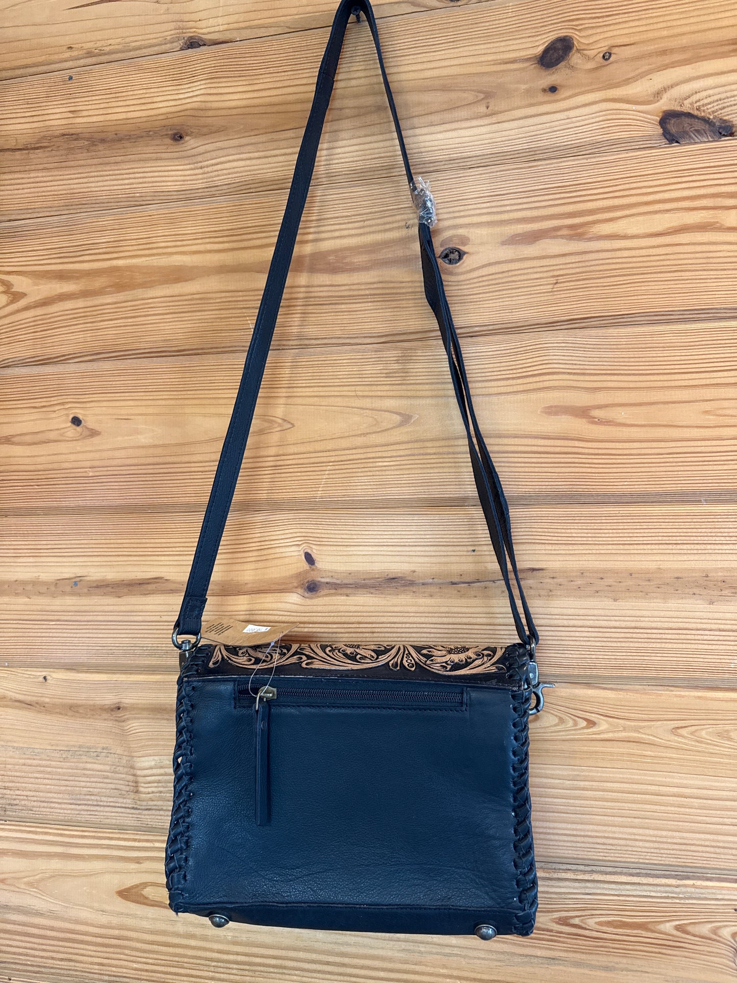 Black Tooled Leather Crossbody