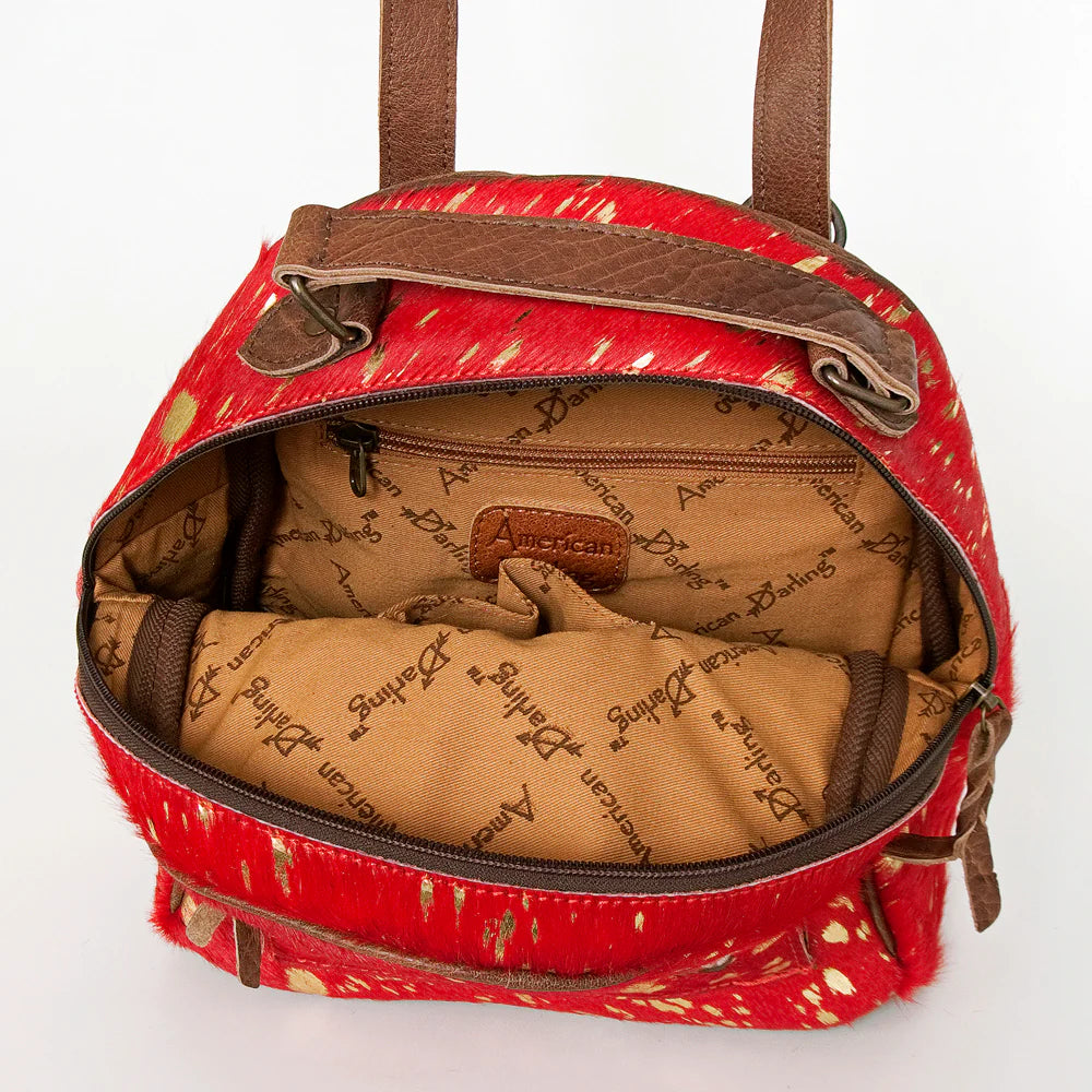 American Darling Red Hair-On Hide Leather Mini Backpack - Western Cowgirl Style