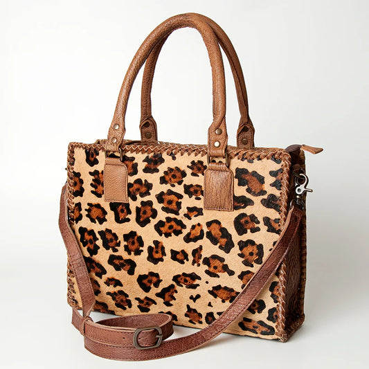 American Darling Western Tote Bag - Hair-On Leather with Whipstitch Trim & Detachable Strap
