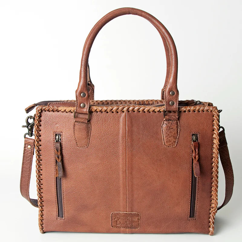 American Darling Western Tote Bag - Hair-On Leather with Whipstitch Trim & Detachable Strap