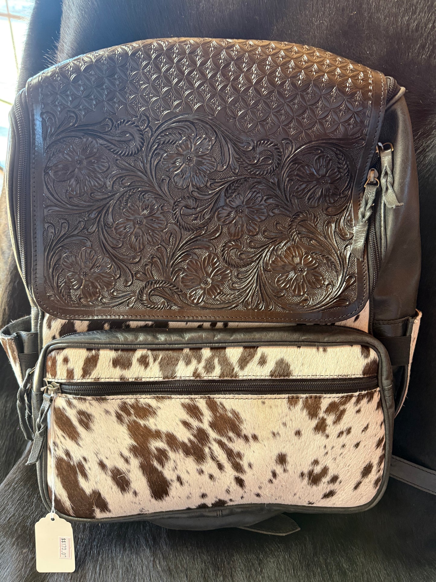 Cowhide & Tooled Leather Backpack
