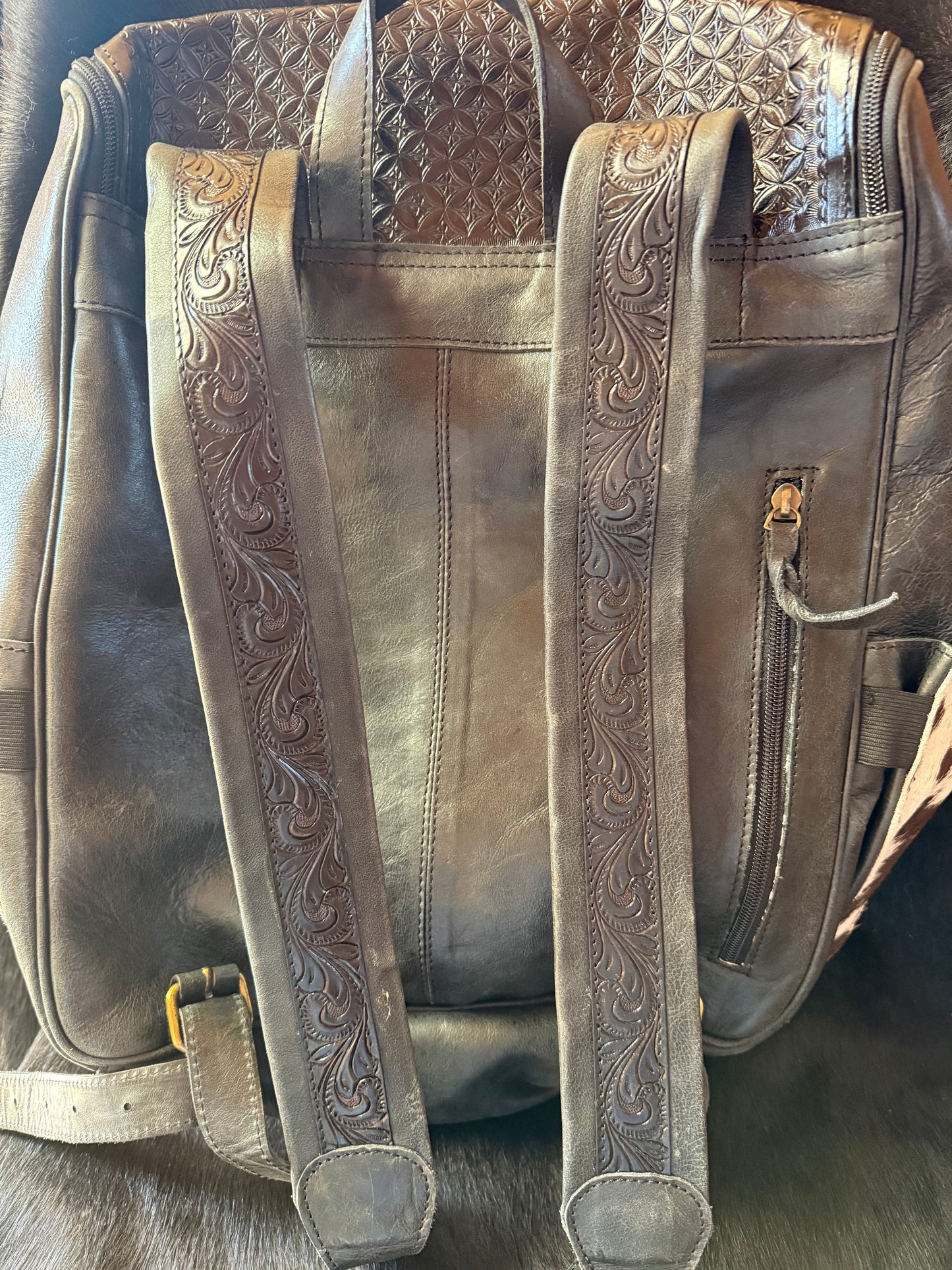 Cowhide & Tooled Leather Backpack
