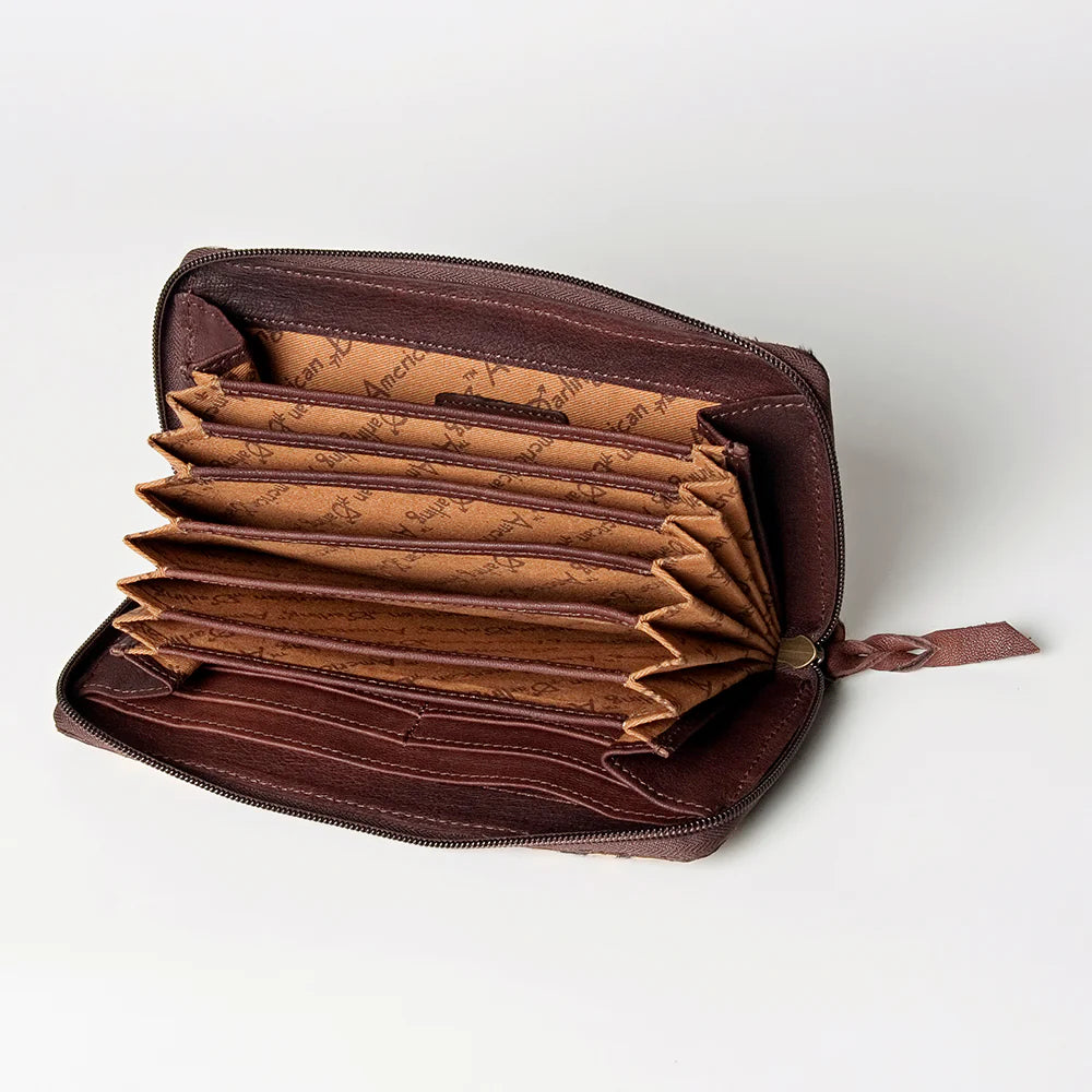 American Darling Hair-On Cowhide Leopard Print Zip Wallet - Western Exotic Hide Clutch