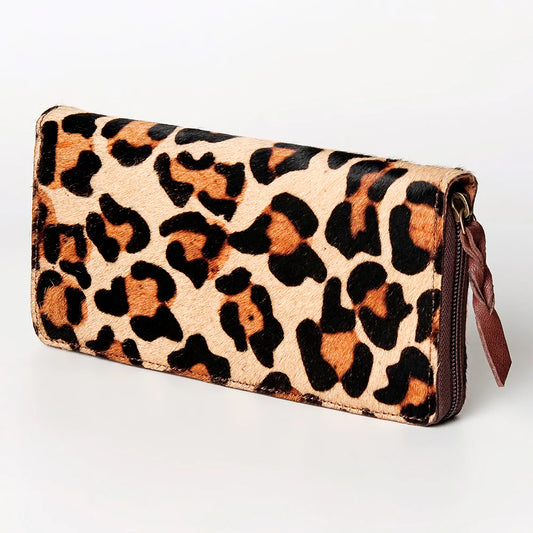 American Darling Hair-On Cowhide Leopard Print Zip Wallet - Western Exotic Hide Clutch