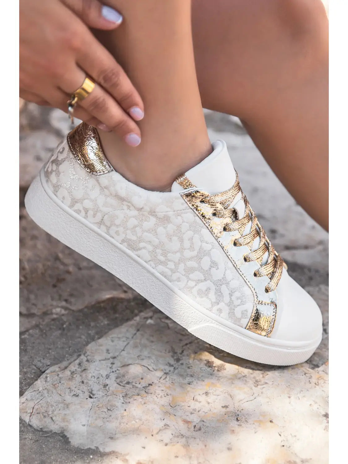 Ldc Leopard Print Glitter Patched Pu Leather Lace-Up Shoes