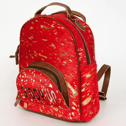 American Darling Red Hair-On Hide Leather Mini Backpack - Western Cowgirl Style