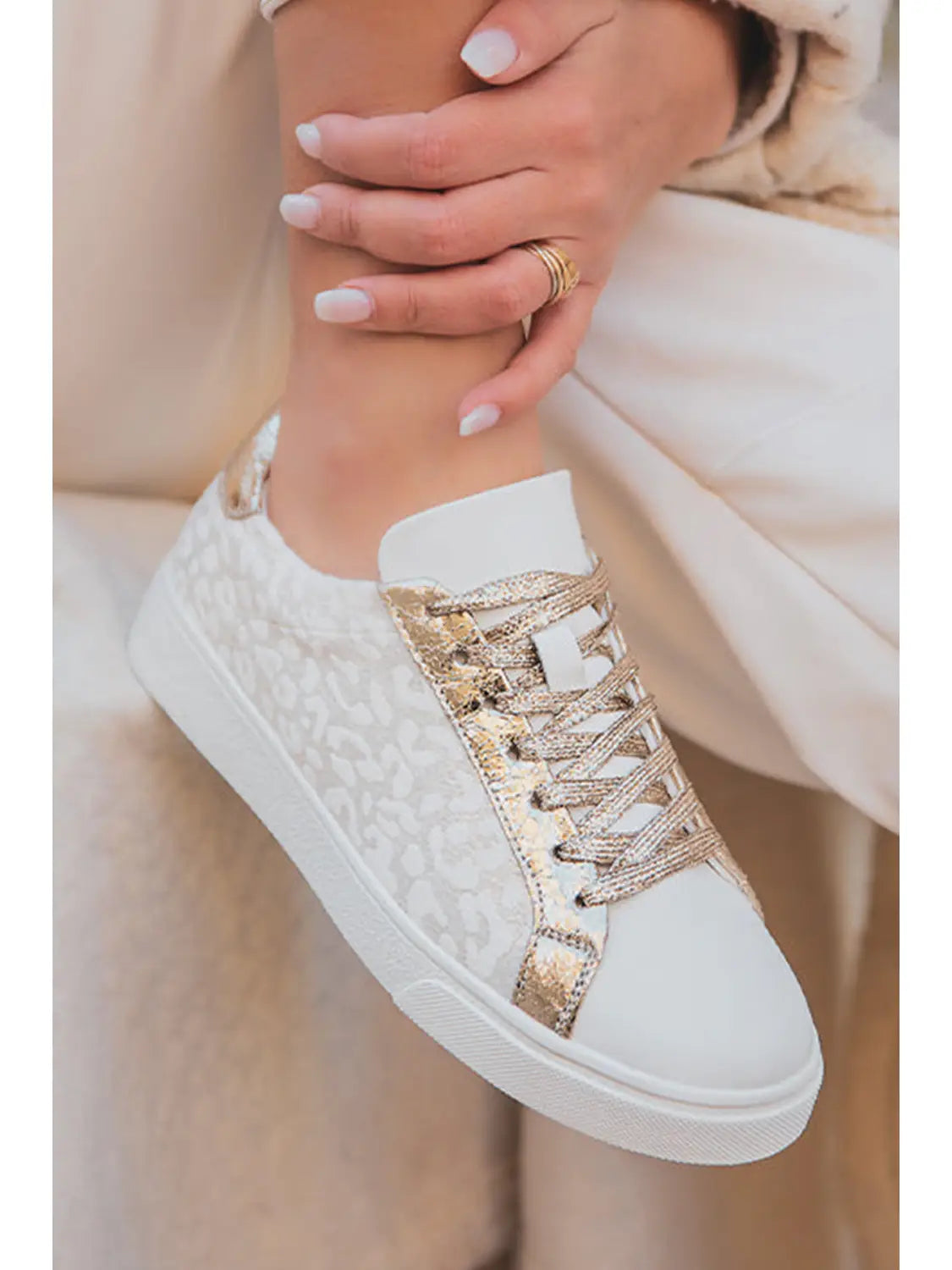 Ldc Leopard Print Glitter Patched Pu Leather Lace-Up Shoes