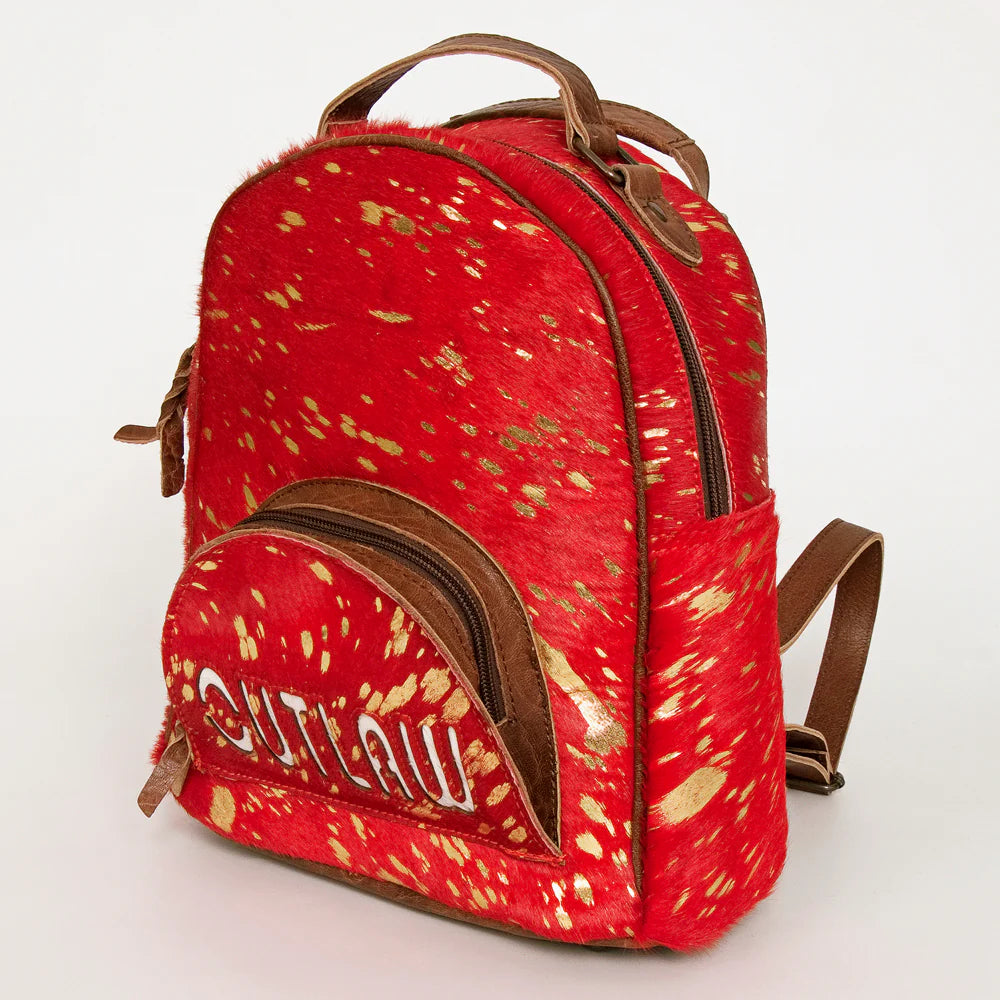 American Darling Red Hair-On Hide Leather Mini Backpack - Western Cowgirl Style