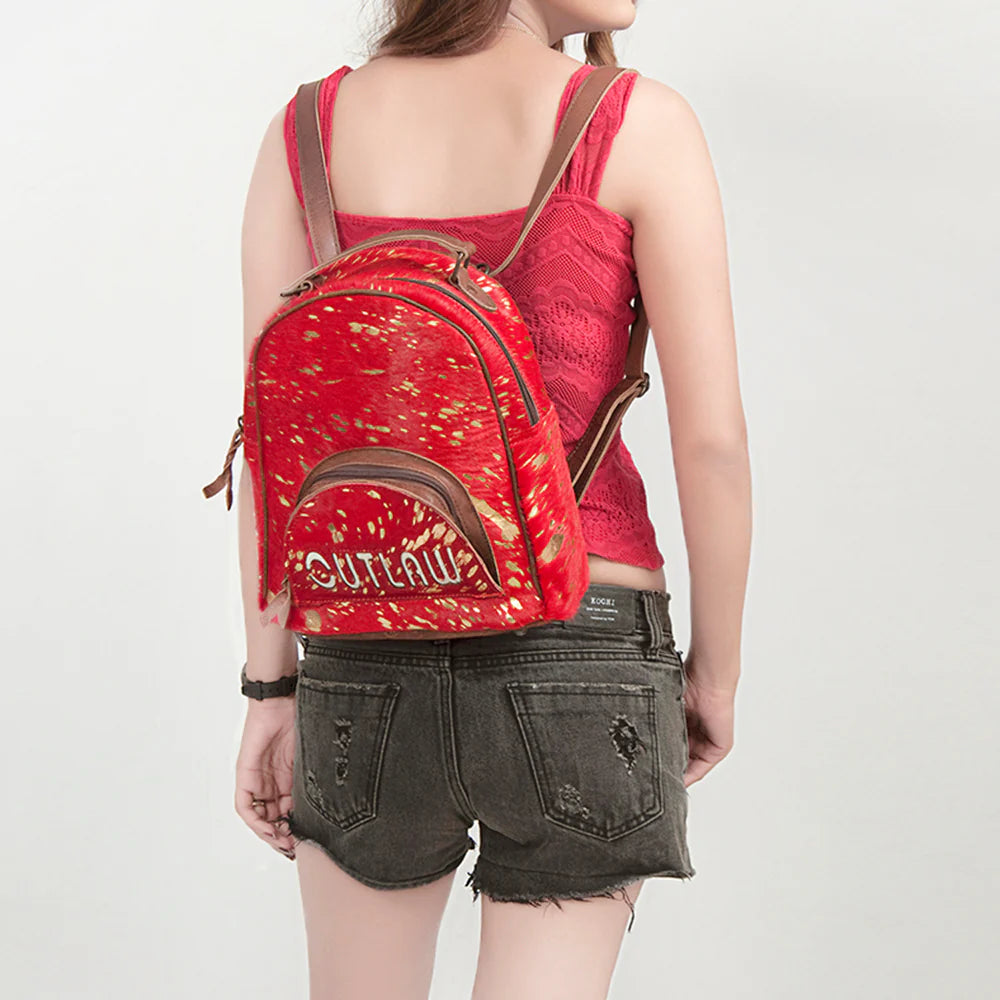 American Darling Red Hair-On Hide Leather Mini Backpack - Western Cowgirl Style