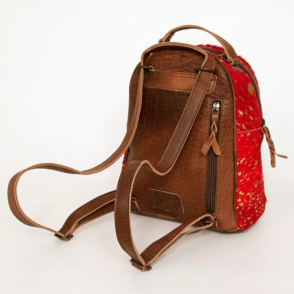 American Darling Red Hair-On Hide Leather Mini Backpack - Western Cowgirl Style