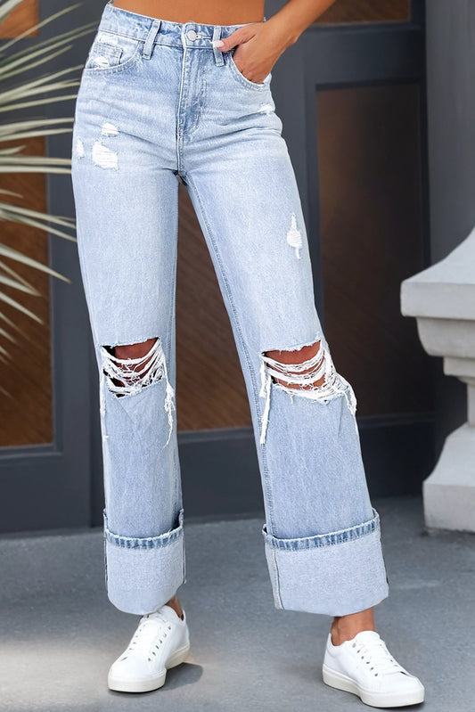 Ldc Light Wash Distressed Flare Jeans